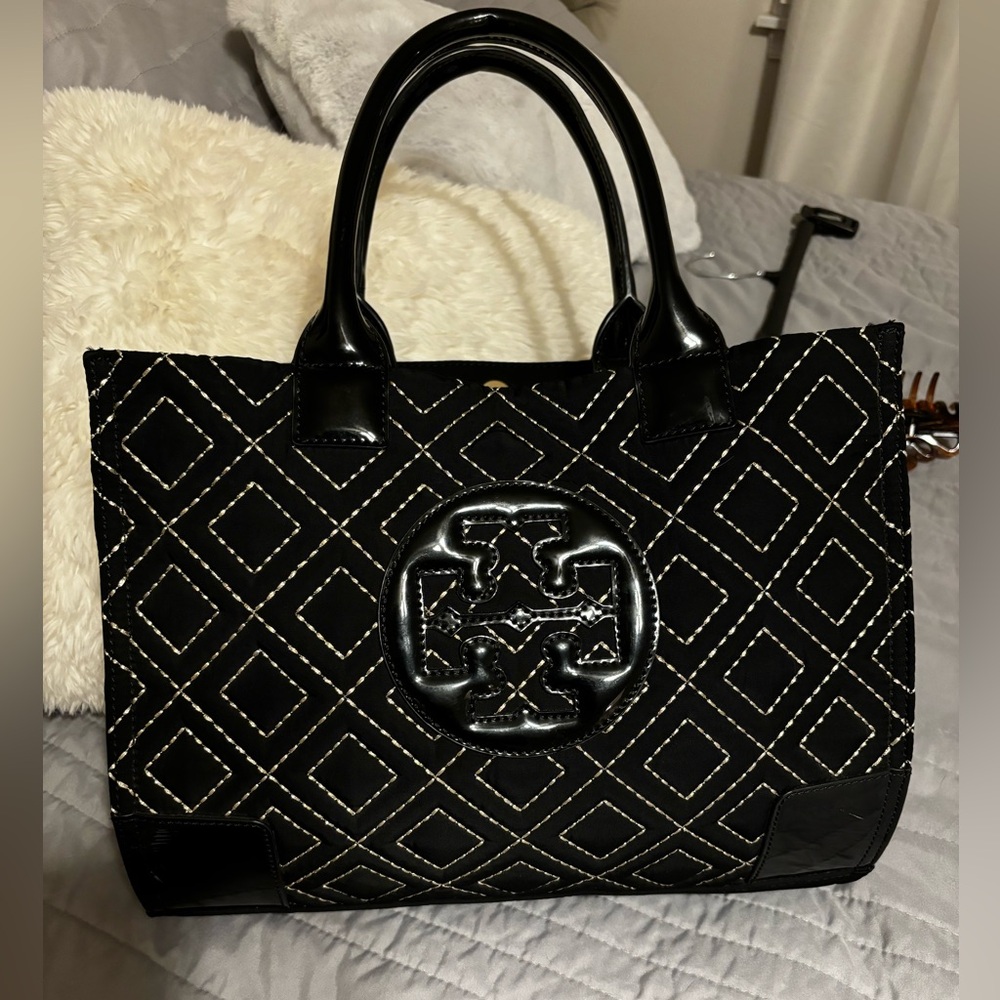 TORY BURCH black nylon, quilted tote bag